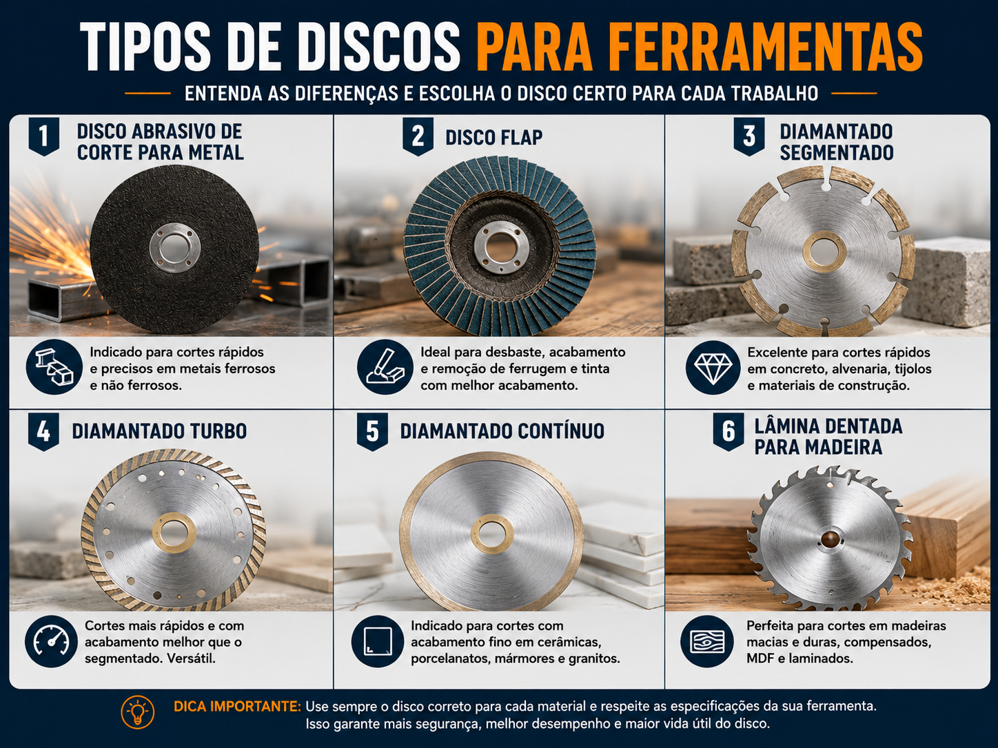 Comparação entre disco abrasivo, flap, diamantados e lâmina dentada para madeira