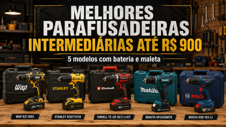 Cinco parafusadeiras intermediárias WAP, Stanley, Einhell, Makita e Bosch