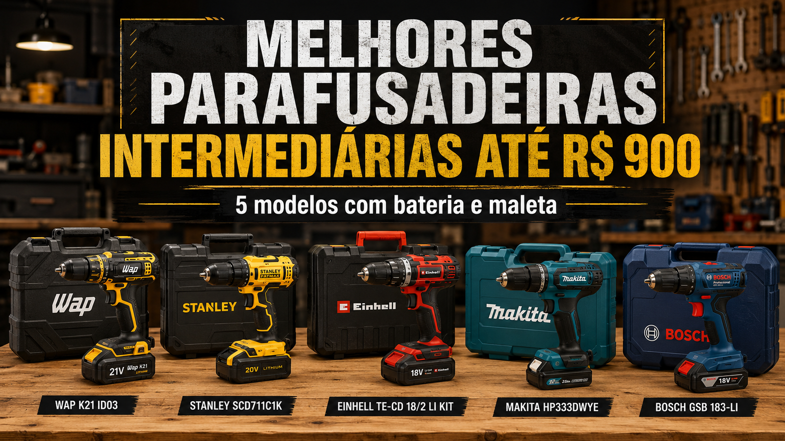 Comparação entre cinco parafusadeiras intermediárias a bateria