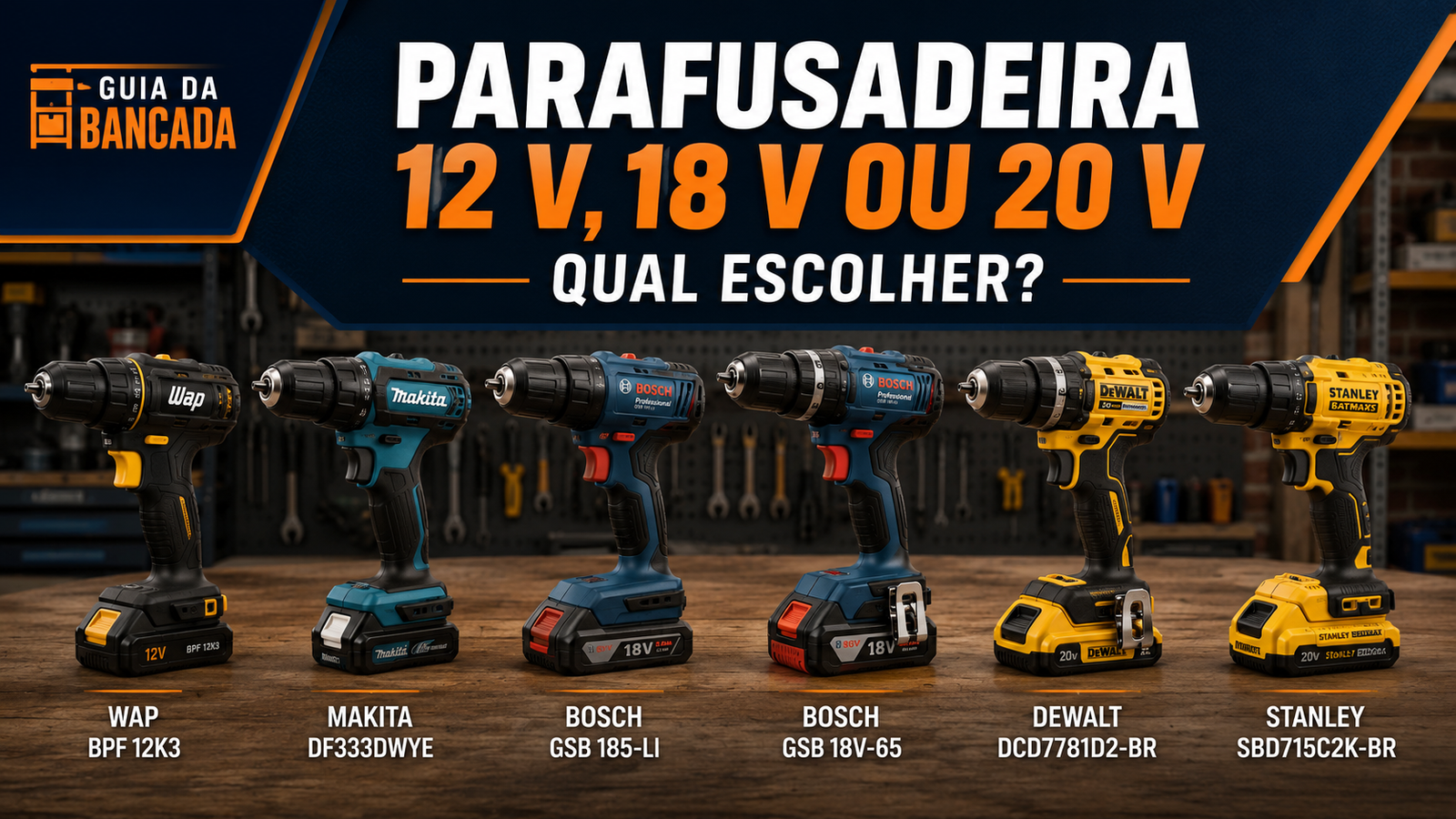 Comparação entre parafusadeiras de 12 V, 18 V e 20 V para diferentes tipos de uso