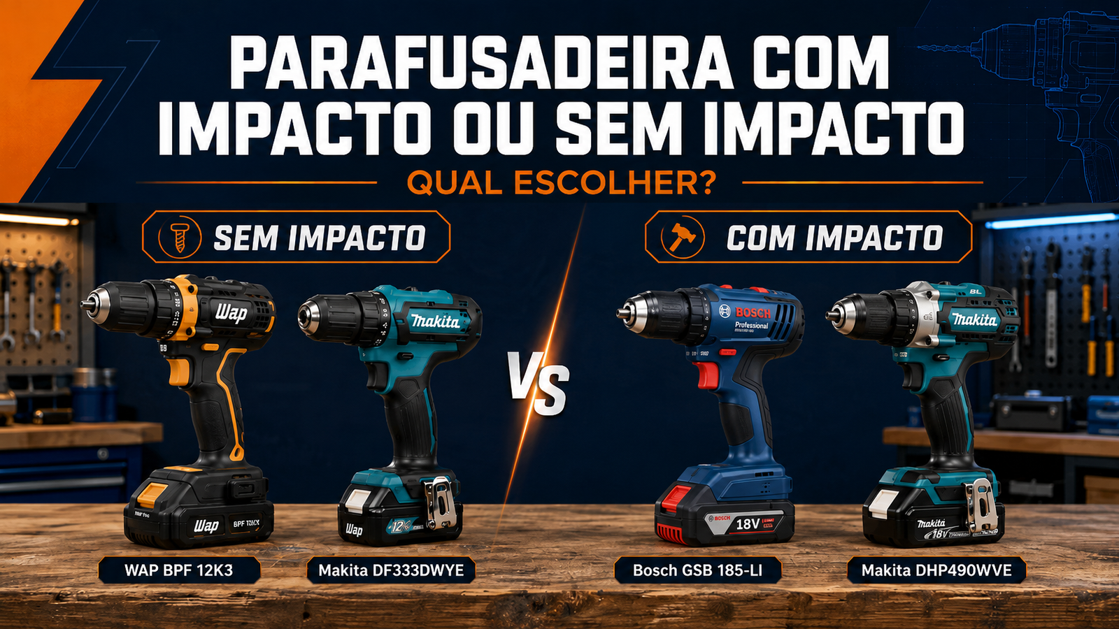 Comparação entre parafusadeira com impacto e parafusadeira sem impacto