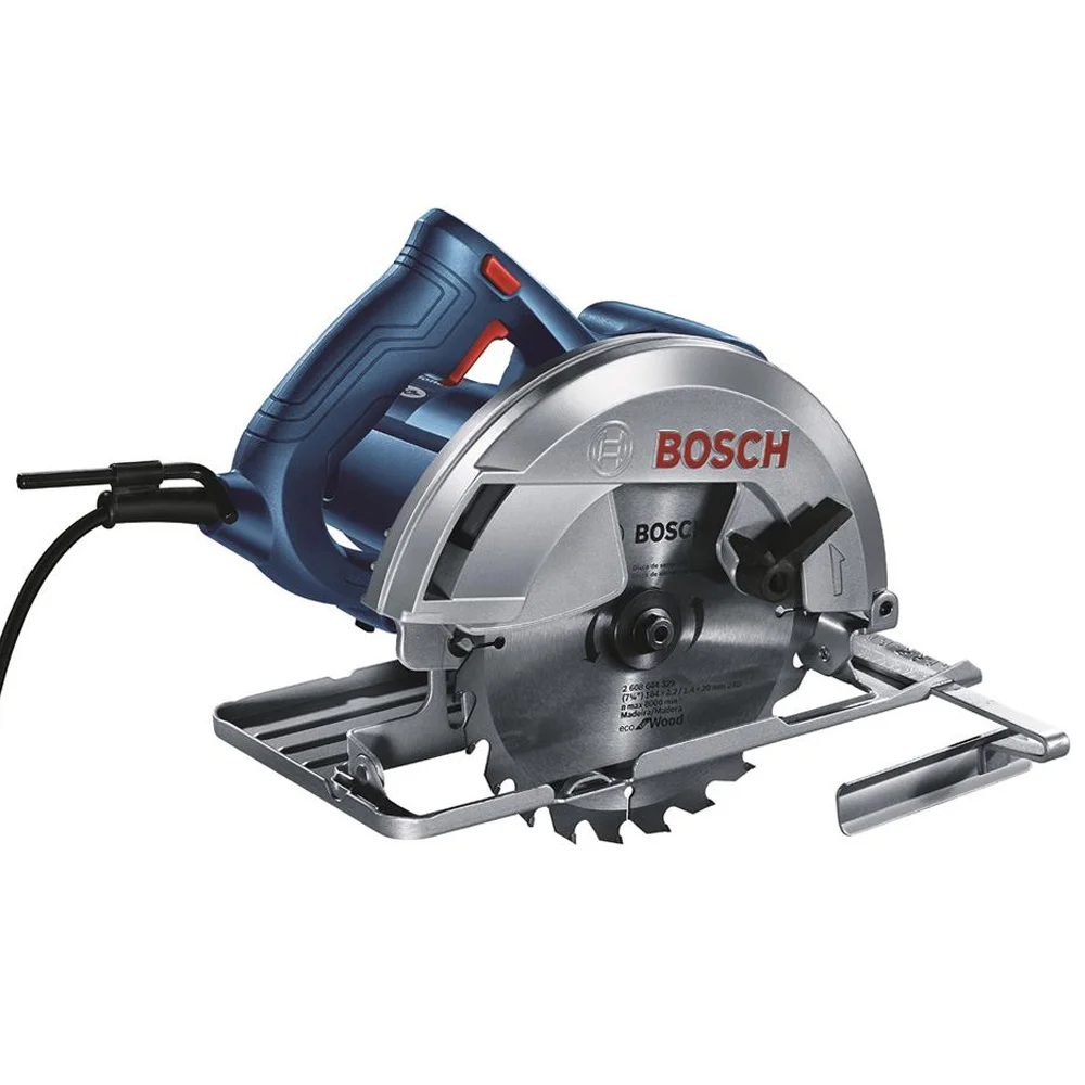 Modelo Bosch GKS 150 com base metálica, disco e guia paralela
